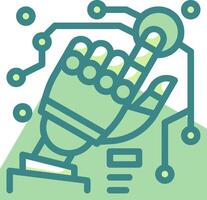 A robot hand is holding a button and pointing it at a computer vector