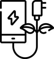 A black and white illustration of a phone plugged into a charger vector