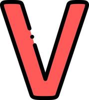The letter v is shown in red and black vector