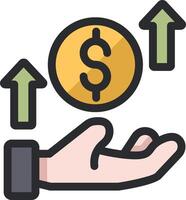 Hand holding dollar coin and arrows pointing up vector