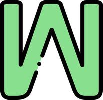 The letter w is shown in green and black vector