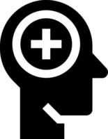 A black and white silhouette of a head with a cross in it vector