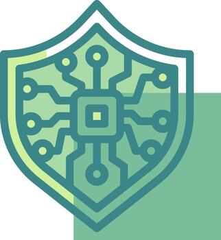 A green shield with a circuit board on it vector