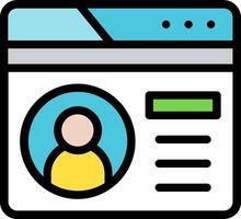 A person is on a computer screen with a blue and green icon vector