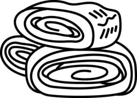 A black and white drawing of a roll of bread vector