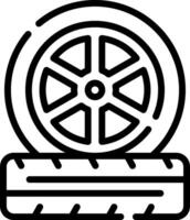 A black and white image of a tire and wheel vector