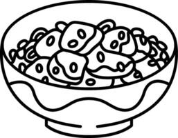 A bowl of cereal is shown in black and white vector