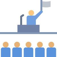 A person is standing at a podium with a flag in front of him vector