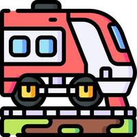 A red train on a track with a green background vector