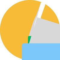 A blue and yellow box with a green and white paper vector