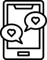 A black and white image of a phone with two hearts vector