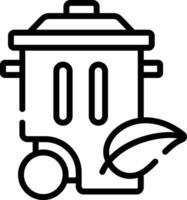 A black and white line icon of a trash can vector