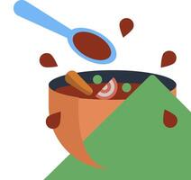 A bowl of soup with a spoon and spoon vector