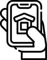 A hand holding a smartphone with a house icon vector