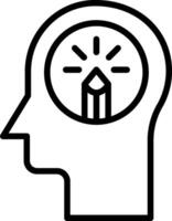 A black and white outline of a head with a light bulb in it vector