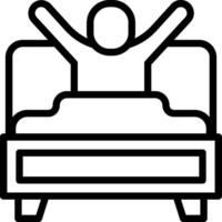 A man is sitting in bed with his arms up vector