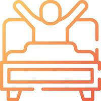 A man is sitting in bed with his arms up vector