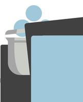 A person is standing in front of a refrigerator vector