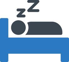 A person sleeping in a bed with a blue and white icon vector