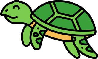 A cartoon turtle with a green shell and yellow eyes vector