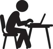 Silhouette of a person typing on a laptop at a desk vector
