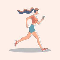 A Woman Running or Jogging Colorful Character Illustration Flat Design vector