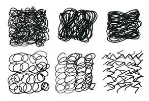 Set of sketchy doodle texture. Pattern, texture, line hand drawn. Hatch drawing pen ink and crosshatch draw pencil sketch. Doodle scratch style. Black shape isolated on white background. vector