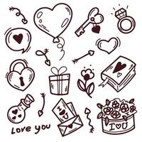 Valentines day doodles element set vector