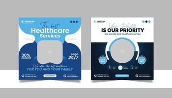 Medical healthcare social media posts design square web banner template vector