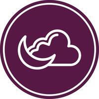 Cloudy Night Line Circle Icon vector