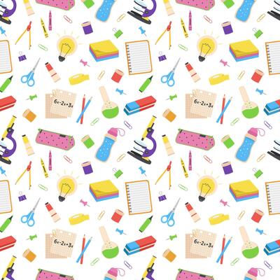 School pattern with supplies. Seamless pattern. Back to school.