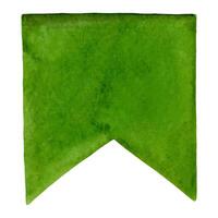 Green small flag symbol of carnival and party. Hand drawn watercolor holiday illustration of paper pennant decorative element. Isolated drawing for festive designs. vector