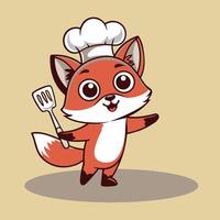 a cartoon fox in a chef hat holding a spatula vector