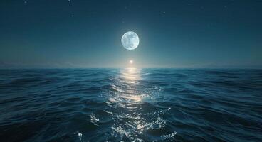 Full Moon Shining on a Calm Ocean at Night photo