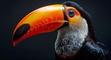 Close Up Of A Toucans Head And Beak With A Black Background photo