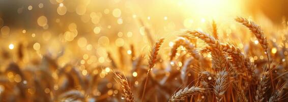 Golden Wheat Stalks Glowing in Warm Sunlight During Summer photo