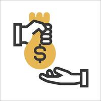 A hand giving money to another person vector