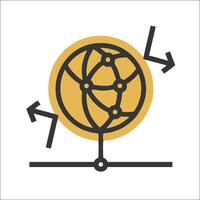 A globe with arrows pointing to it vector