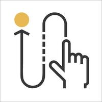 A hand pointing to a button with a yellow arrow vector