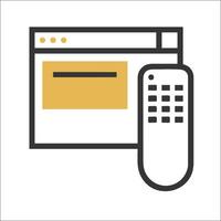 A remote control and a computer screen are shown in a line vector