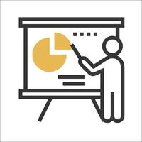 A man is standing in front of a presentation board vector