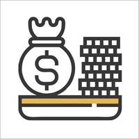 Money and coins icon with a crown and stacks of money vector