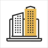 A laptop with two buildings on it vector