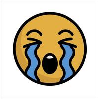 A crying emoticion with a blue tongue vector