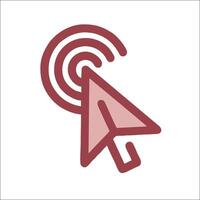 A red and white icon of a mouse cursor vector