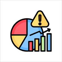 A pie chart with a graph and a warning sign vector