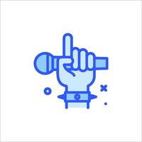 A hand holding a microphone and pointing up vector