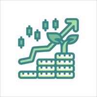 A green icon of a plant growing on top of a stack of coins vector