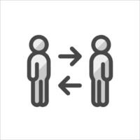 Two people are facing each other with arrows pointing to the right vector