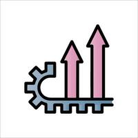 An icon of a gear and arrow with a line vector